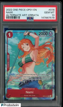 2022 One Piece OP01 EN Errata Alternate Art #016 Nami PSA 10 GEM MINT - Image 1