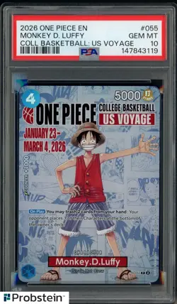 #2 2026 One Piece EN College Basketball US Voyage #055 Monkey D Luffy PSA 10 - Image 1