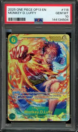 One Piece TCG OP13 EN Carrying On His Will #118 Monkey.D.Luffy PSA 10 - Image 1