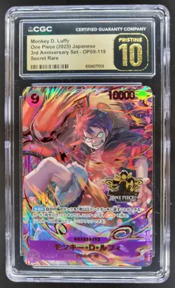 2025 ONE PIECE MONKEY D. LUFFY JP SECRET RARE OP09-119 CGC 10 B PRISTINE PT - Image 1