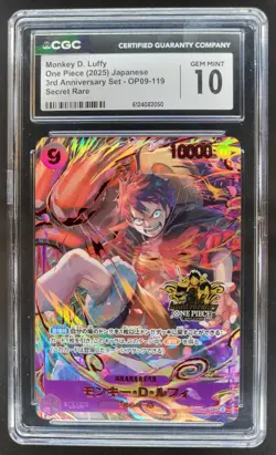 2025 ONE PIECE MONKEY D. LUFFY JP SECRET RARE OP09-119 CGC 10 B PT - Image 1