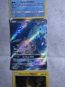 RARE Pokemon Card Lot: Lapras GX Full Art 139/149 + Detective Pikachu Holo Set - Image 1