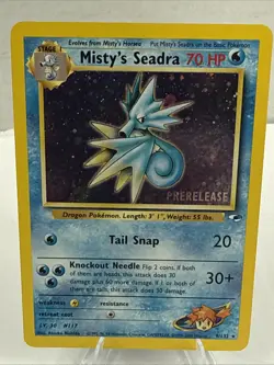 Prerelease Misty's Seadra 9/132 Gym Heroes Holo Rare Vintage Pokemon Card - NM - Image 1
