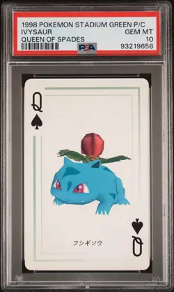 1998 Pokemon Stadium Green Playing Card Ivysaur Queen of Spades PSA 10 Gem Mint - Image 1