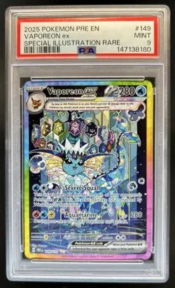 2025 Pokemon Prismatic Evolutions Vaporeon ex #149/131 PSA 9 - Image 1
