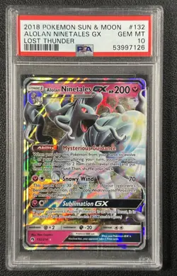 ALOLAN NINETALES GX PSA 10 2018 POKEMON SUN & MOON LOST THUNDER #132/214 GEM 126 - Image 1
