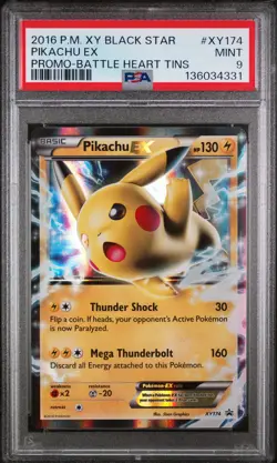 2016 POKEMON XY BLACK STAR PROMO BATTLE HEART TINS #XY174 PIKACHU EX PSA 9 - Image 1