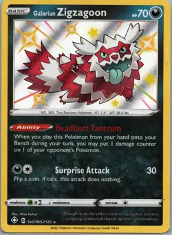 Galarian Zigzagoon SV078/SV122 NM/M Shining Fates Shiny Vault Pokemon - Image 1