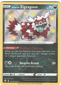 Galarian Zigzagoon SV078/SV122 Rare Shiny Shining Fates Shiny Vault Pokemon NM - Image 1
