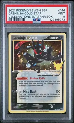 2021 Greninja Gold Star Pokemon TCG SWSH144 Celebrations ETB PSA 9 MINT Swirl - Image 1