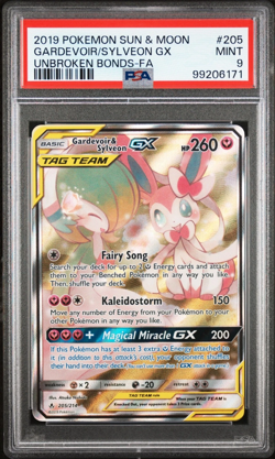Pokemon TCG 2019 Sun & Moon Unbroken Bonds Gardevoir & Sylveon GX 205/214 PSA 9 - Image 1