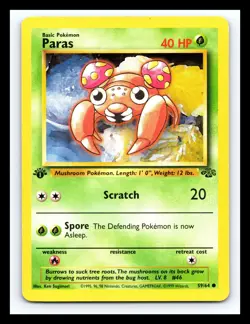 💥 PARAS JUNGLE 1ST EDITION STAMP NON HOLO 1999 POKEMON TCG VINTAGE # 59/64 - Image 1