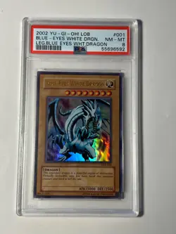 2002 YuGiOh Blue-Eyes White Dragon LOB-001 Ultra Rare PSA 8 - Image 1