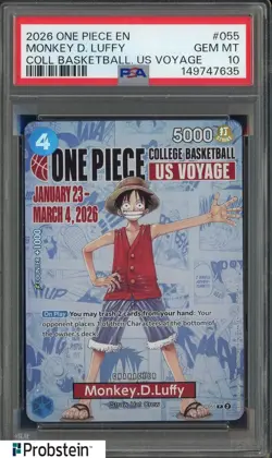 2026 One Piece EN College Basketball US Voyage #055 Monkey D Luffy PSA 10 - Image 1