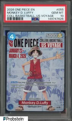 2026 One Piece EN College Basketball US Voyage #055 Monkey D Luffy PSA 10 - Image 1