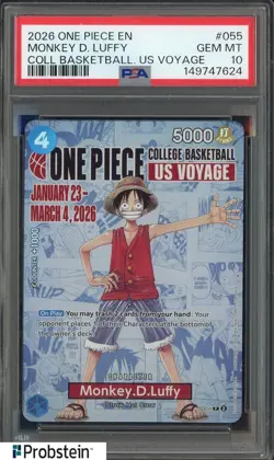 2026 One Piece EN College Basketball US Voyage #055 Monkey D Luffy PSA 10 - Image 1