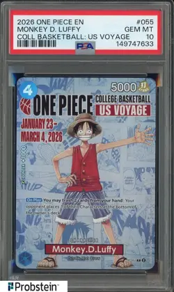 2026 One Piece EN College Basketball US Voyage #055 Monkey D Luffy PSA 10 - Image 1