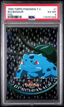 1999 TOPPS POKEMON TV FOIL #1 BULBASAUR PSA 6 - Image 1