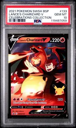 2021 POKEMON SWSH BLACK STAR PROMO CELEBRATIONS COLL LANCE'S CHARIZARD V PSA 10 - Image 1