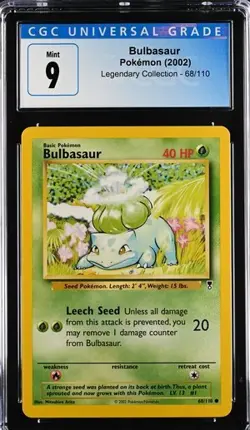 Pokemon Bulbasaur 2002 Legendary Collection 68/110 CGC 9 - Image 1