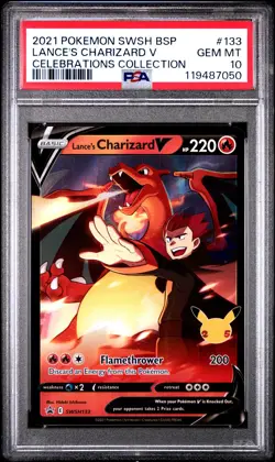 2021 POKEMON SWSH BLACK STAR PROMO CELEBRATIONS COLL LANCE'S CHARIZARD V PSA 10 - Image 1