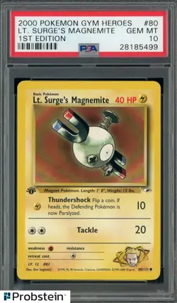 2000 Pokemon Gym Heroes Lt Surge's Magnemite 1st Edition #80 PSA 10 GEM MINT - Image 1