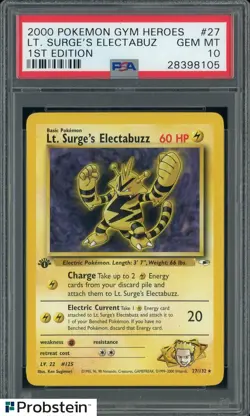 2000 Pokemon Gym Heroes Lt Surge's Electabuz 1st Edition #27 PSA 10 GEM MINT - Image 1