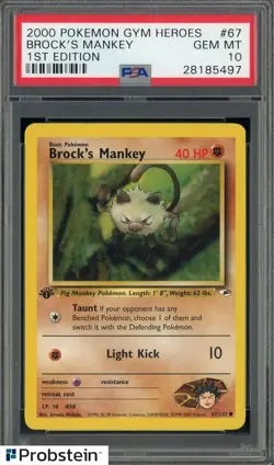 2000 Pokemon Gym Heroes Brock's Mankey 1st Edition #67 PSA 10 GEM MINT - Image 1