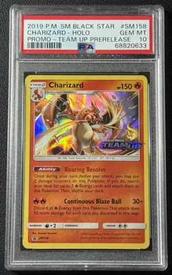 CHARIZARD HOLO PSA 10 2019 POKEMON SM BLACK STAR #SM158 PROMO TEAM UP PRE 0633 - Image 1