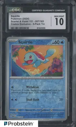 2024 Pokemon SV 151 Costco Exclusive 5-Pack Tin #007 Squirtle CGC 10 - Image 1