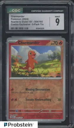 2024 Pokemon SV 151 Costco Exclusive 5-Pack Tin #004 Charmander CGC 9 - Image 1