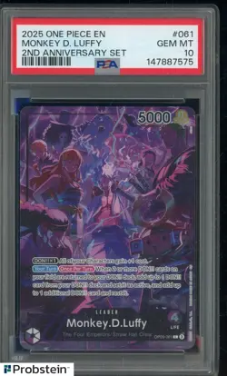 2025 One Piece EN 2nd Anniversary Set #061 Monkey D. Luffy PSA 10 GEM MINT - Image 1