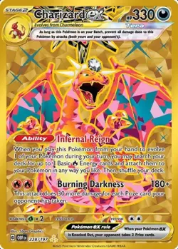 Pokemon TCG Charizard ex Sv03: Obsidian Flames 228/197 Holo Hyper Rare Gold Card - Image 1