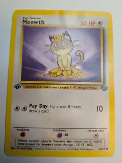 Pokemon TCG Meowth Jungle Card 56/64 1st Edition Common - Image 1