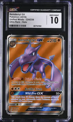 Pokemon 2019 Aerodactyl GX UR-Holo Unified Minds #224 CGC 10 - Image 1