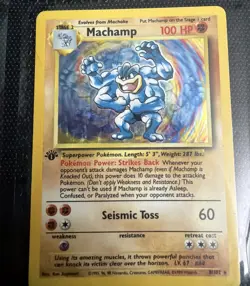 1999 1st Edition Shadowless Pokemon Machamp 008/102 Holo - Image 1