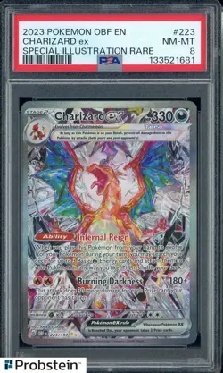 2023 Pokemon OBF EN #223 Charizard Special Illustration Rare PSA 8 NM-MT - Image 1