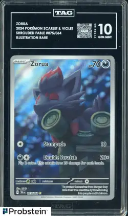 2024 Pokemon Scarlet & Violet Shrouded Fable #075 Zorua Illustration Rare TAG 10 - Image 1