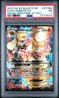 2017 POKEMON XY BLACK STAR PROMO #XY198A FA/M CAMERUPT EX PROMO PSA 7 - Image 1