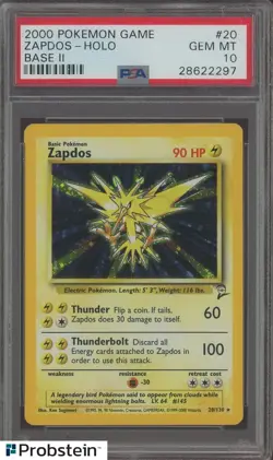 2000 Pokemon Base 2 Zapdos Holo #20 PSA 10 GEM MINT - Image 1