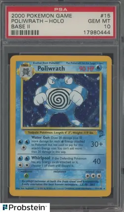 2000 Pokemon Base 2 Poliwrath Holo #15 PSA 10 GEM MINT - Image 1