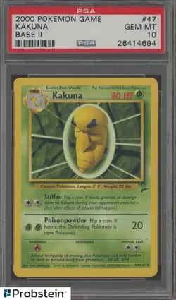 2000 Pokemon Base 2 Kakuna #47 PSA 10 GEM MINT - Image 1