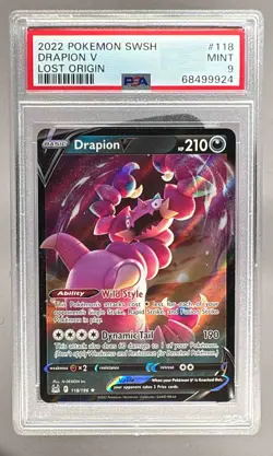 68499924 Drapion V 2022 Pokemon Sword & Shield Lost Origin #118 Holo PSA 9 - Image 1