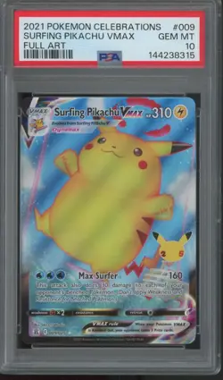 2021 Pokemon Celebrations Full Art #009 Surfing Pikachu Vmax Gem Mint PSA 10 - Image 1