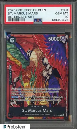2025 One Piece OP13 Special Alt Art Demon God #091 St. Marcus Mars PSA 10 - Image 1