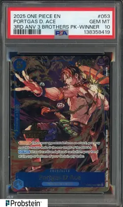 2025 One Piece EN 3rd Anniversary 3 Brothers Winner 053 Portgas D. Ace PSA 10 - Image 1