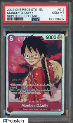 2022 One Piece ST01 EN Super Pre-Release #012 Monkey D. Luffy PSA 10 GEM MINT - Image 1