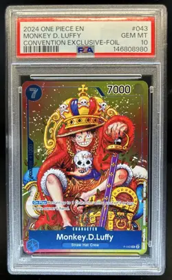 2024 One Piece EN Monkey D. Luffy Convention Exclusive Foil #043 PSA 10 Gem Mint - Image 1