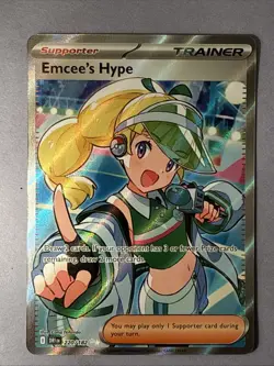 Emcee's Hype AR Pokemon Destined Rivals Card TCG 220/182 Holo Trainer Art Rare - Image 1