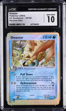 2003 POKEMON EX SANDSTORM REVERSE HOLO #19 OMASTAR CGC 10 GEM MINT - Image 1